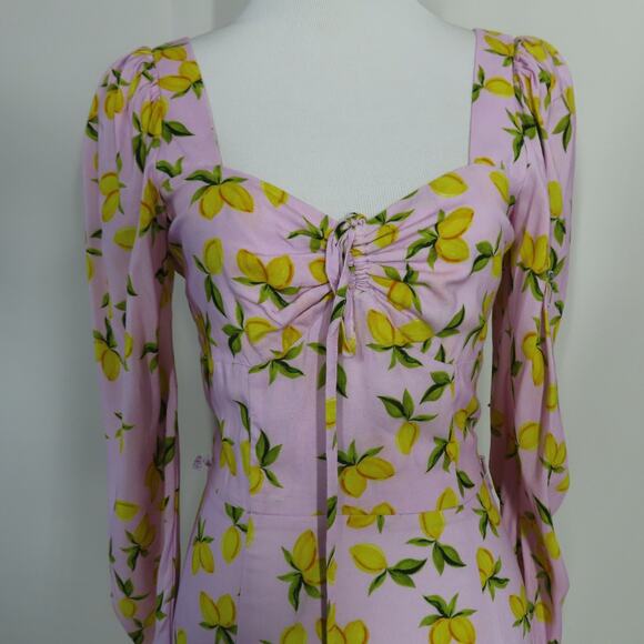 Yumi Kim Lavender Lemon Print Sweetheart Neckline Long Sleeve Midi Dress Small - Picture 7 of 8
